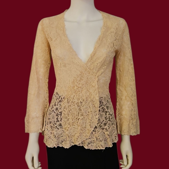 Vintage Ivory Lace V-neck Surplice Top - Picture 1 of 7